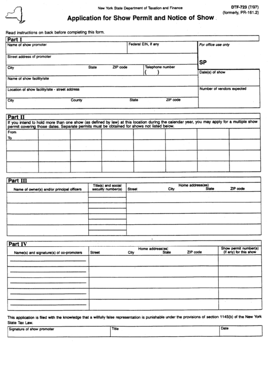Form Dtf-723 - Application For Show Permit And Notice Of Show Printable pdf