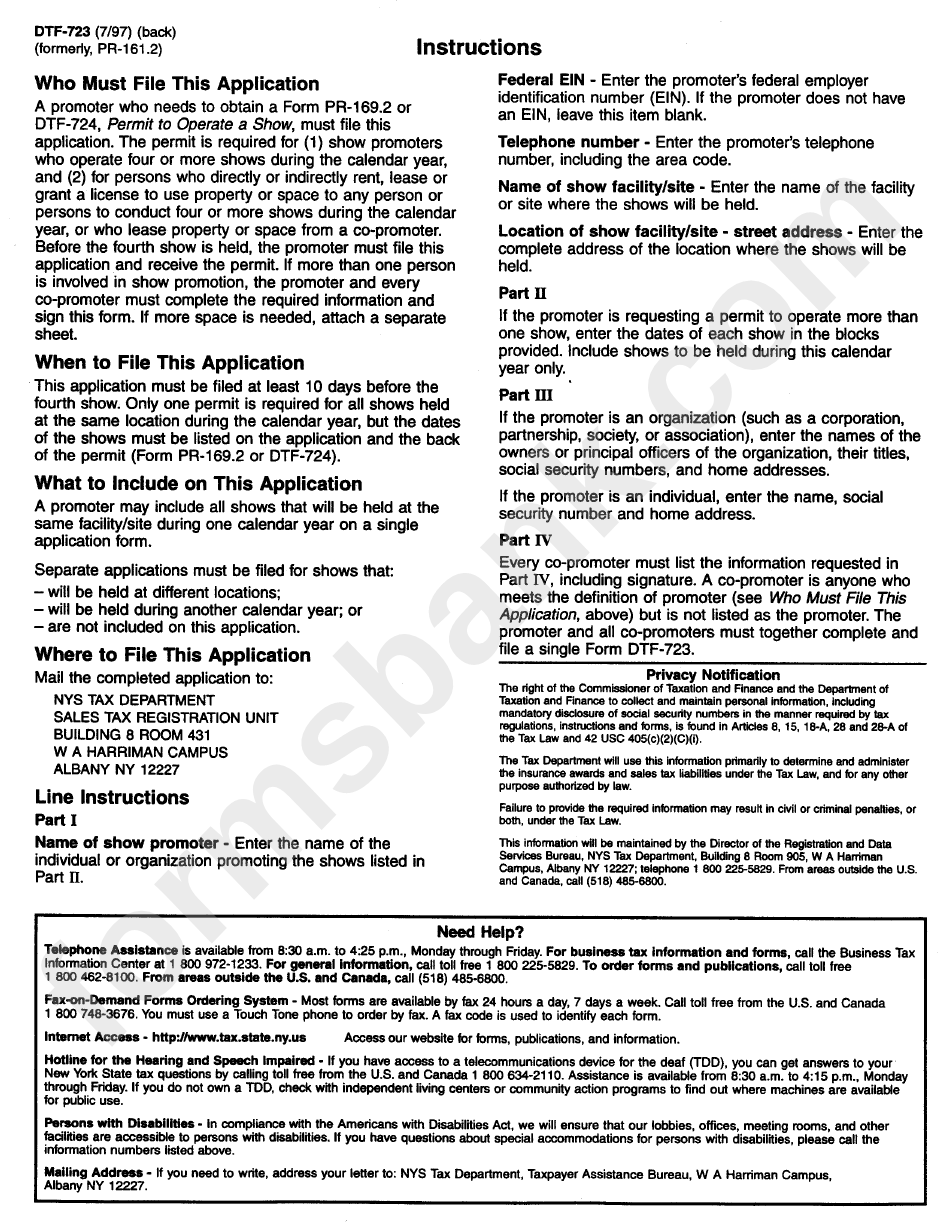 Form Dtf-723 - Application For Show Permit And Notice Of Show