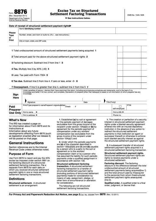 Fillable Form 8876 - Excise Tax On Structured Settlement Factoring Transactions Printable pdf