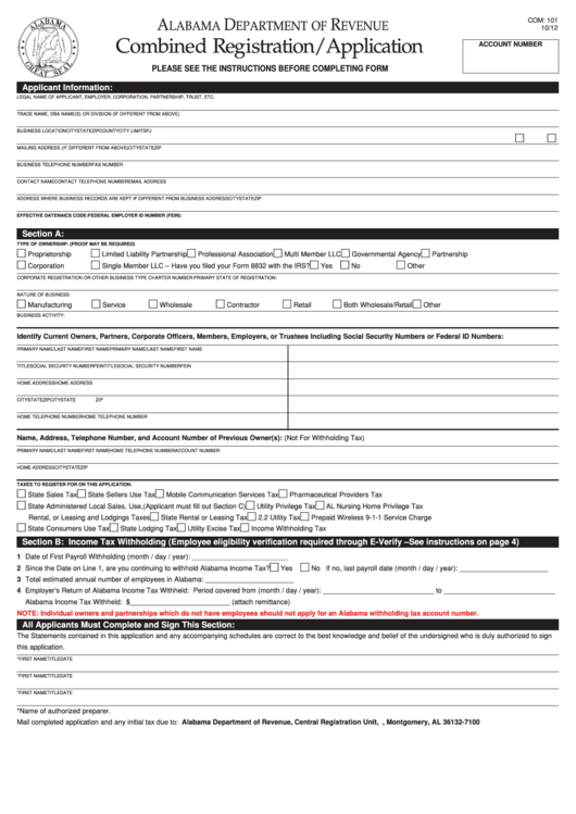 Fillable Form Com: 101 - Combined Registration/application Printable pdf