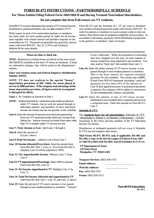 Form Bi-473 Instructions - Partnership/llc Schedule Printable pdf