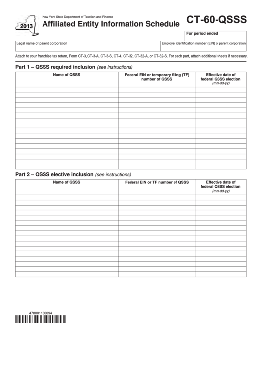Form Ct-60-Qsss - Affiliated Entity Information Schedule - 2013 Printable pdf