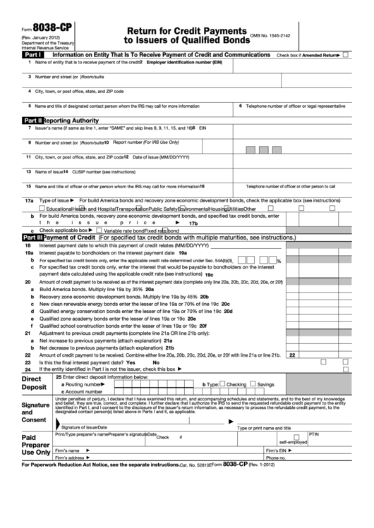 Form 8038-cp - Return For Credit Payments To Issuers Of Qualified Bonds