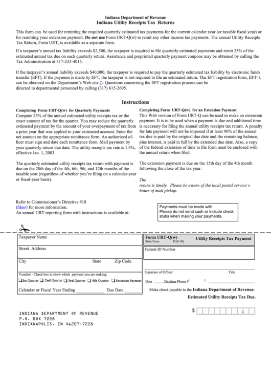 Form Urt-Q(W) - Indiana Utility Receipts Tax Returns Printable pdf