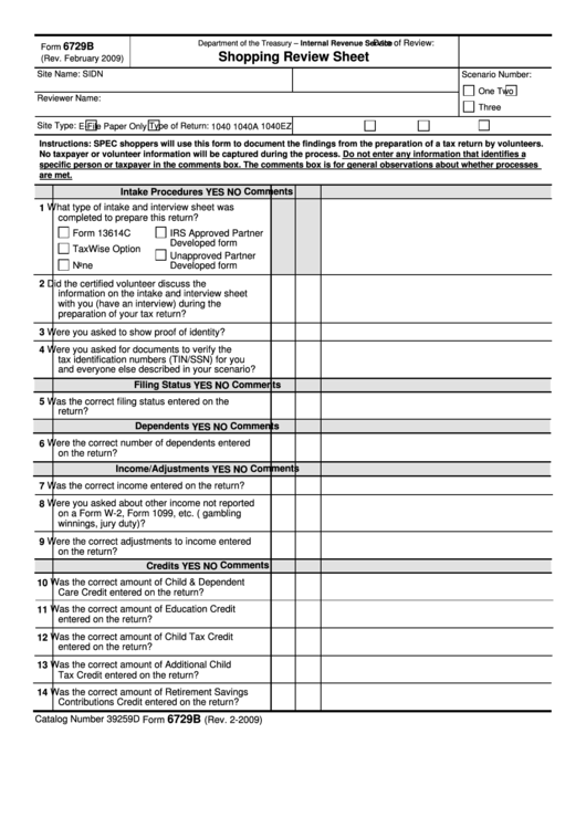 Fillable Form 6729b - Shopping Review Sheet Printable pdf