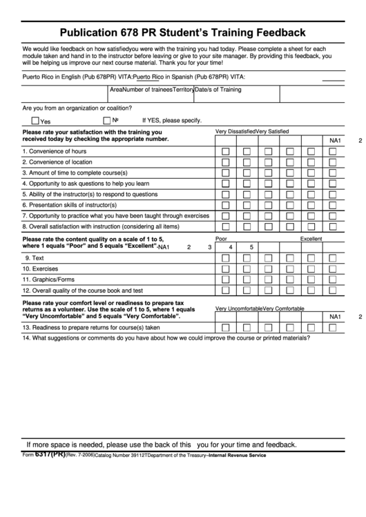 Fillable Form 6317(Pr) - Publication 678 Pr Student