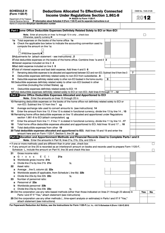 Fillable Form 1120-F - Deductions Allocated To Effectively Connected Income Under Regulations Section 1.861-8 - 2012 Printable pdf