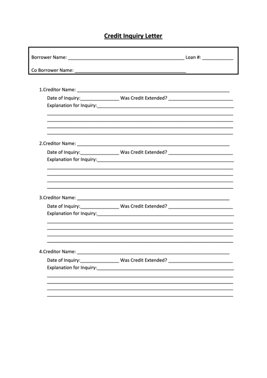 Credit Inquiry Letter Template Printable pdf