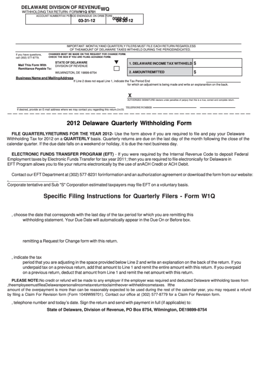 Fillable Form W1q Withholding Tax Return Printable Pdf Download
