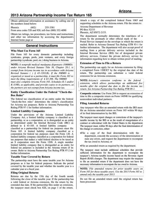 Instructions For Arizona Form 165 - 2013 Printable pdf