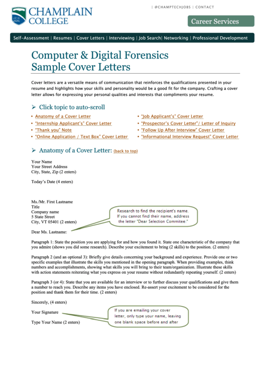 Computer & Digital Forensics Sample Cover Letters Printable pdf