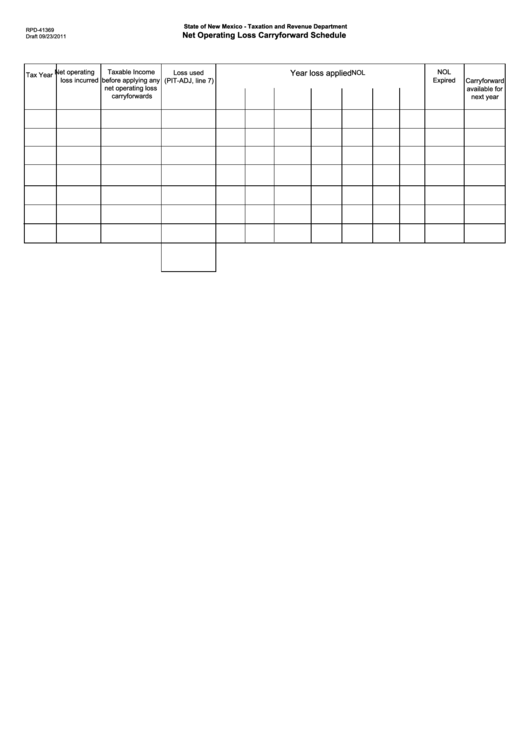 Form Rpd-41369 - Net Operating Loss Carryforward Schedule Printable pdf