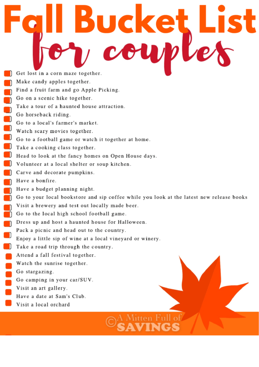 Fall Bucket List Template For Couples Printable pdf