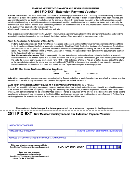 Form Fid-Ext - Extension Payment Voucher - 2011 Printable pdf