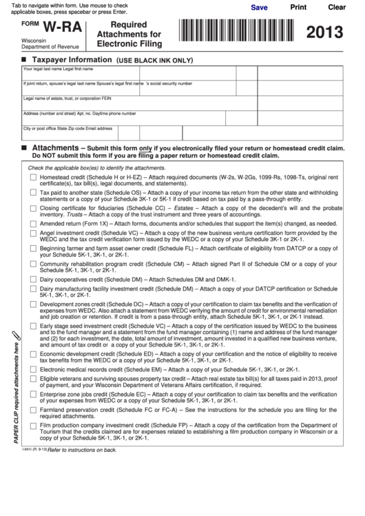 Fillable Form W-Ra - Required Attachments For Electronic Filing - 2013 Printable pdf