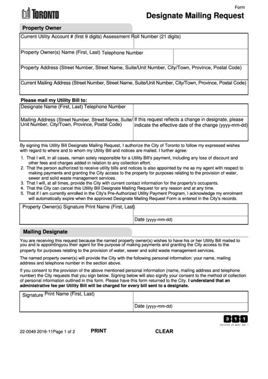Form 22-0049 - Designate Mailing Request