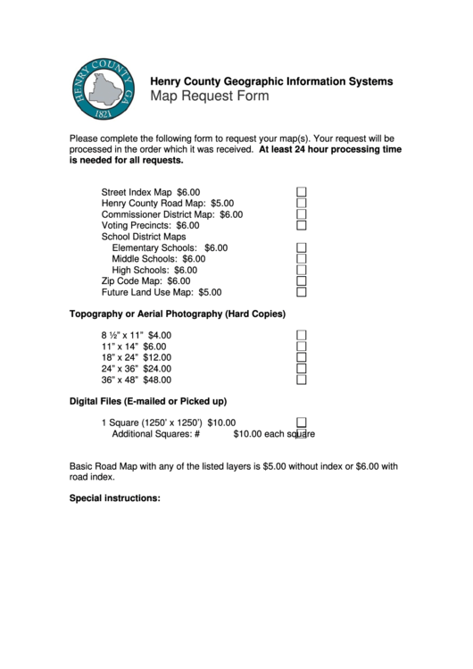 Henry County Geographic Information Systems Map Request Form