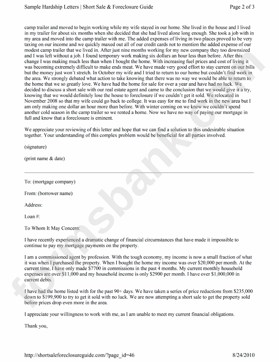 Sample Hardship Letters - Short Sale And Foreclosure Guide