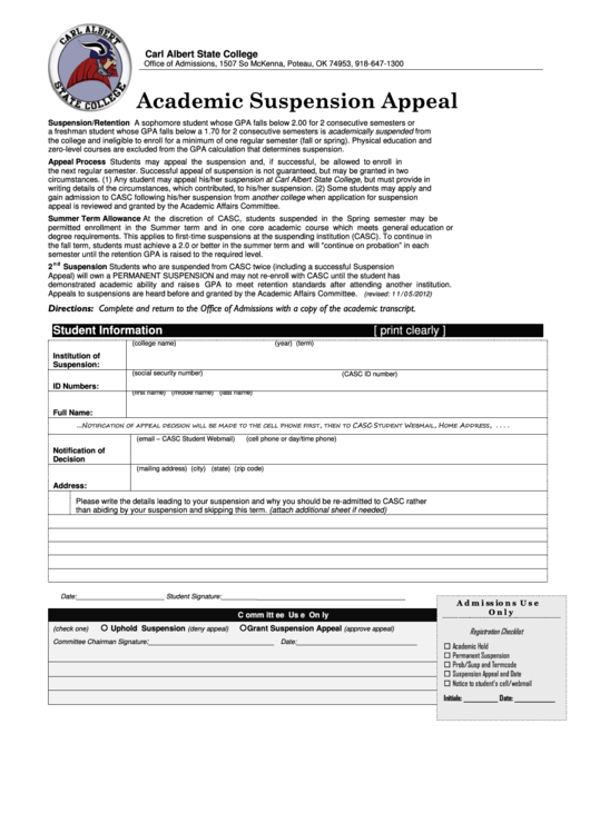 Academic Suspension Appeal Template Printable pdf