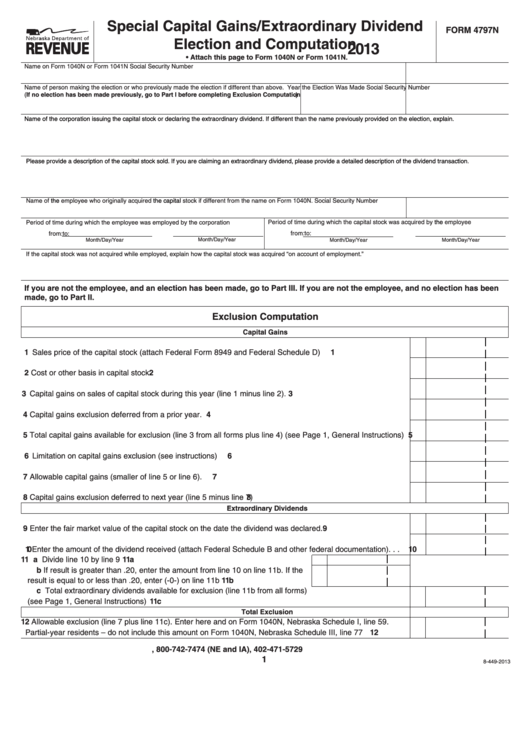 Fillable Form 4797n - Special Capital Gains/extraordinary Dividend Election And Computation - 2013 Printable pdf
