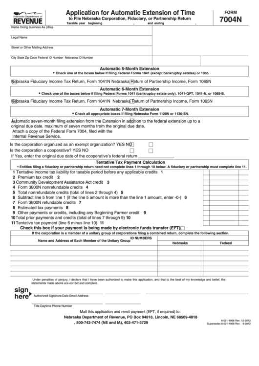 Fillable Form 7004n - Application For Automatic Extension Of Time Printable pdf