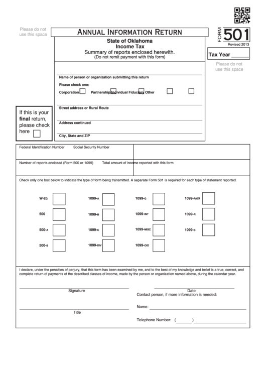 Fillable Form 501 Annual Information Return Printable Pdf Download