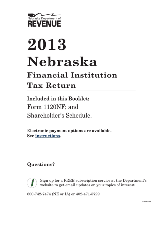 Fillable Form 1120nf - Nebraska Financial Institution Tax Return - 2013 Printable pdf