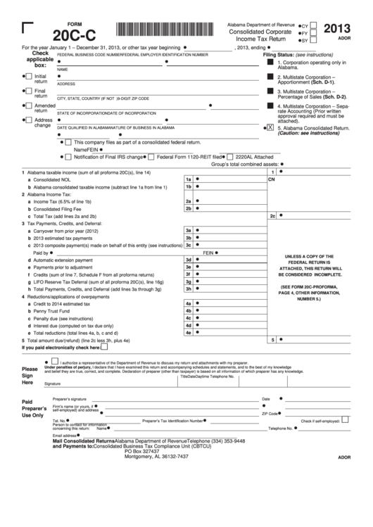 Fillable Form 20c-C - Consolidated Corporate Income Tax Return - 2013 Printable pdf