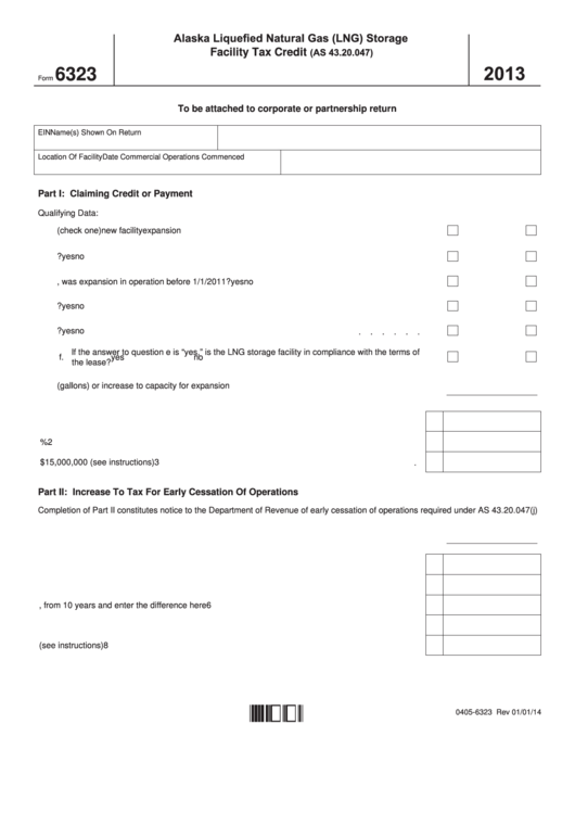Fillable Form 6323 - Alaska Liquefied Natural Gas (Lng) Storage Facility Tax Credit - 2013 Printable pdf