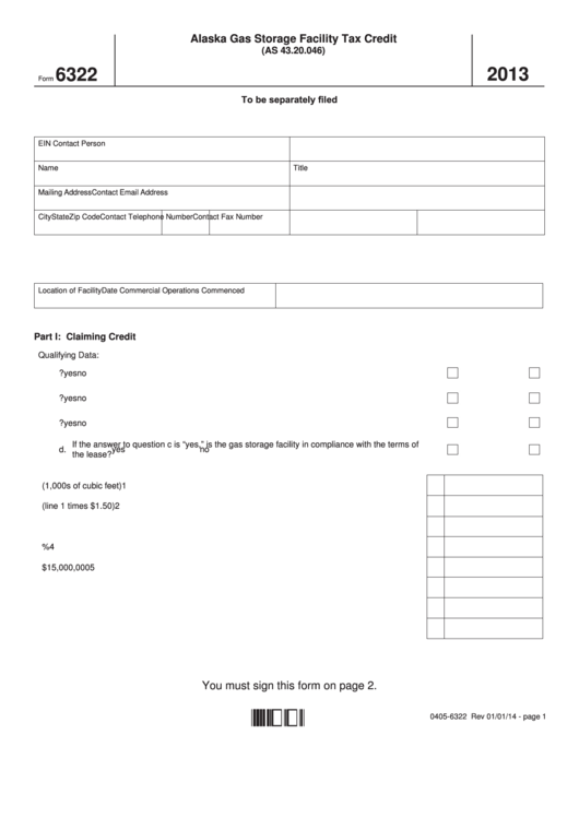 Fillable Form 6322 - Alaska Gas Storage Facility Tax Credit - 2013 Printable pdf