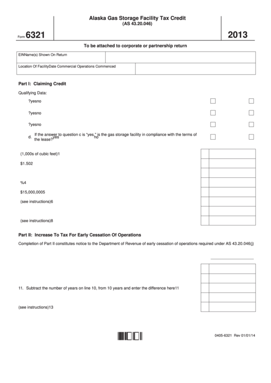 Fillable Form 6321 - Alaska Gas Storage Facility Tax Credit - 2013 Printable pdf