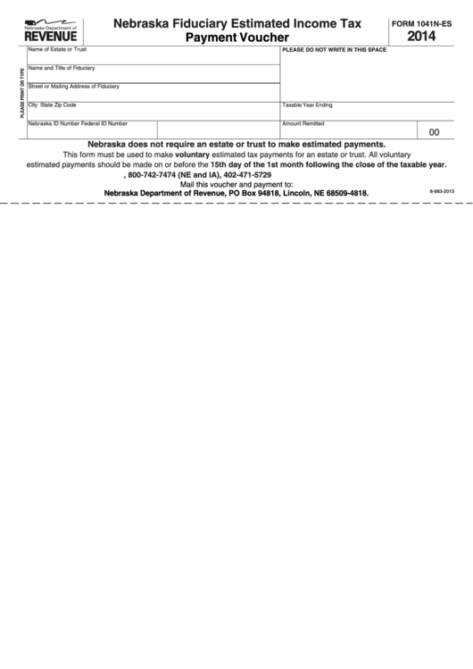 Form 1041n-Es - Nebraska Fiduciary Estimated Income Tax Payment Voucher - 2014 Printable pdf