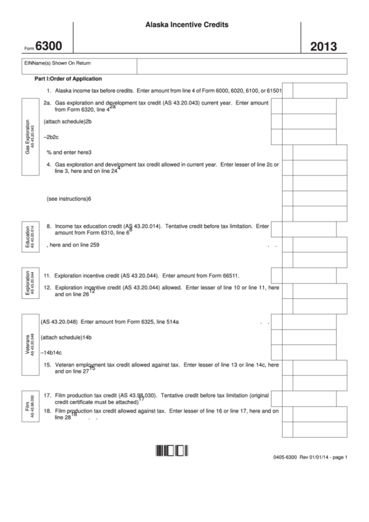 Fillable Form 6300 - Alaska Incentive Credits - 2013 Printable pdf