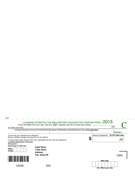 Fillable Form Cift-620es - Louisiana Estimated Tax Declaration Voucher For Corporations - 2013 Printable pdf