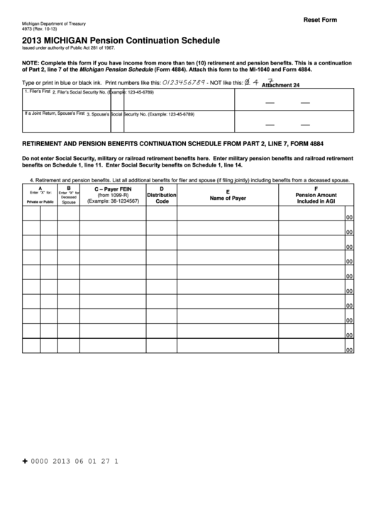Fillable Form 4973 - Michigan Pension Continuation Schedule - 2013 Printable pdf
