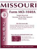 Instructions For Form Mo-1040a - Single/married (income From One Spouse) Short Form - 2012