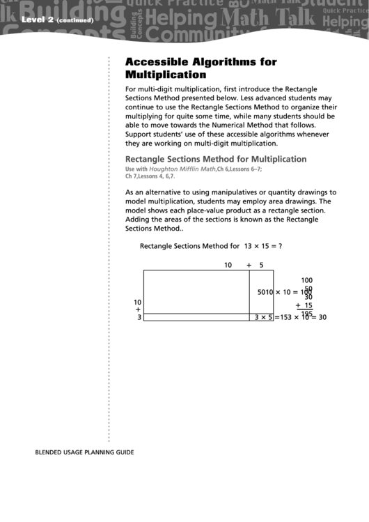 Accessible Algorithms For Multiplication - Multiplication Worksheet Printable pdf