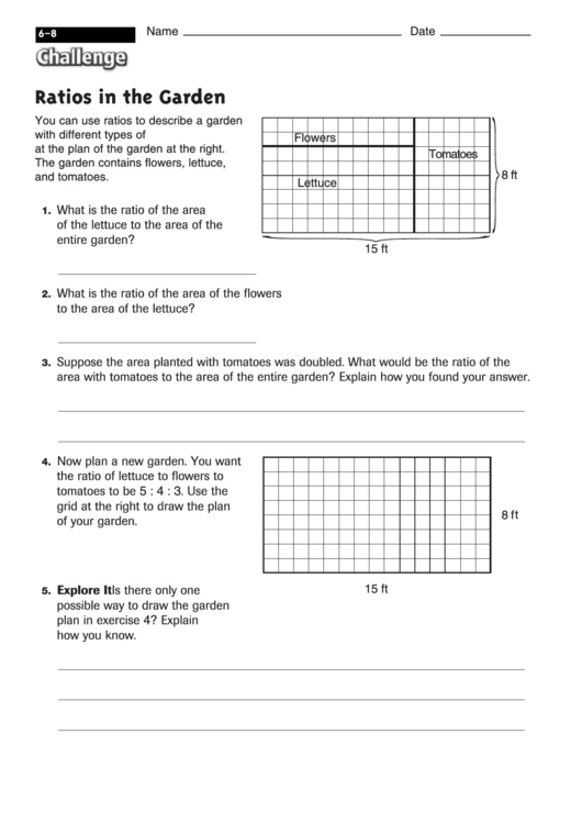 Ratios In The Garden - Math Worksheet With Answers Printable pdf