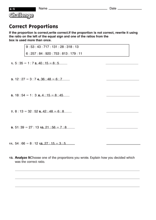 Correct Proportions - Proportionality Worksheet With Answers Printable pdf