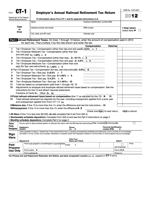 Fillable Form Ct-1 And Ct-1(V) - Employer