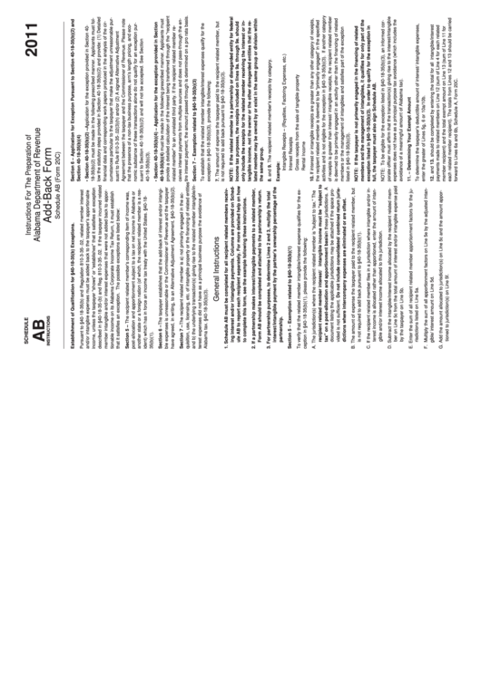 Form 20c - Schedule Ab - Add-Back Form - Alabama Department Of Revenue - 2011 Printable pdf