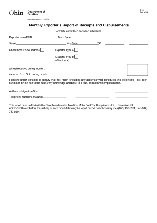Fillable Form Ex-2 - Monthly Exporter