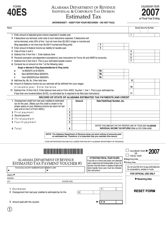 Fillable Form 40es - Estimated Tax - 2007 printable pdf download