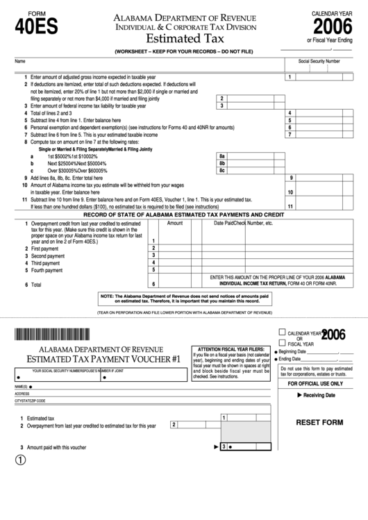Form 40es - Estimated Tax - 2006