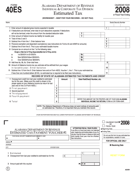 Form 40es - Estimated Tax - 2008