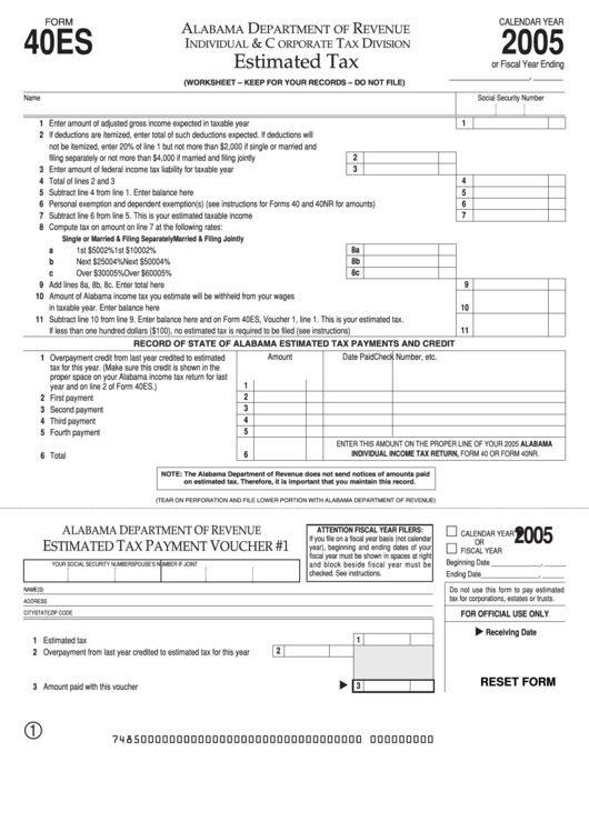 Fillable Form 40es - Estimated Tax - 2005 Printable pdf