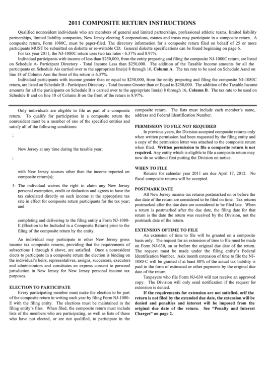 Composite Return Instructions - 2011 Printable pdf
