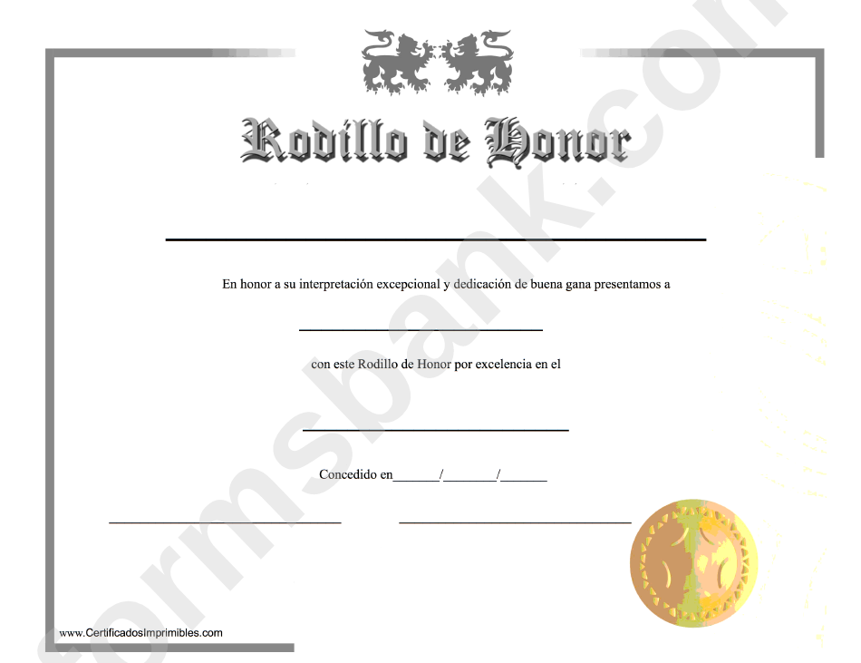 Rodillo De Honor Certificate Template