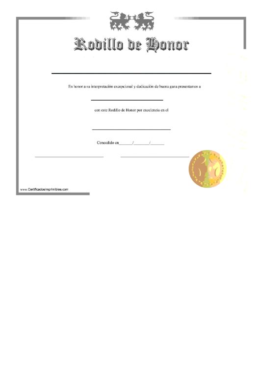 Rodillo De Honor Certificate Template Printable pdf
