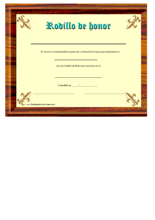 Rodillo De Honor Certificate Template Printable pdf